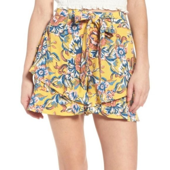 bp Pants - BP. Yellow Floral Print Ruffle Shorts P1